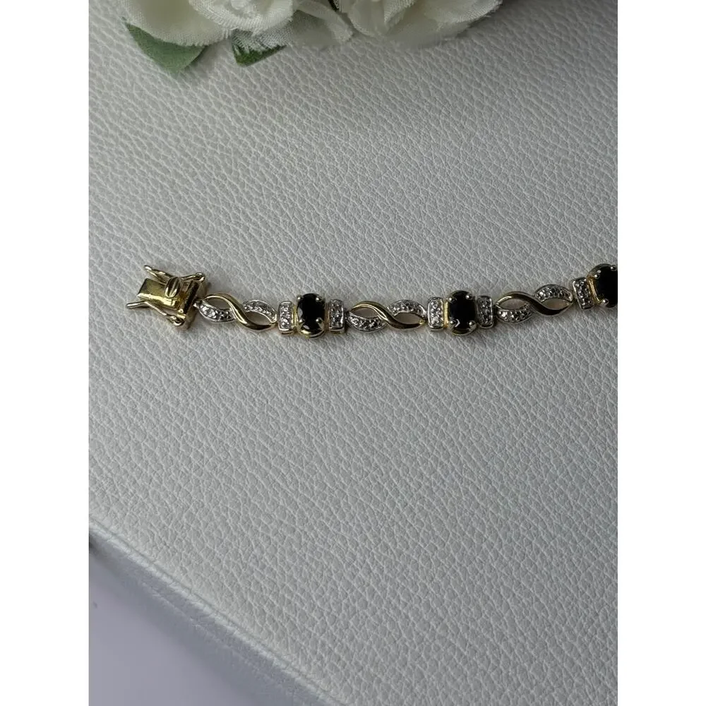 925 Sterling Silver Gold Plated Sapphire Bracelet Length 8.5 Inch